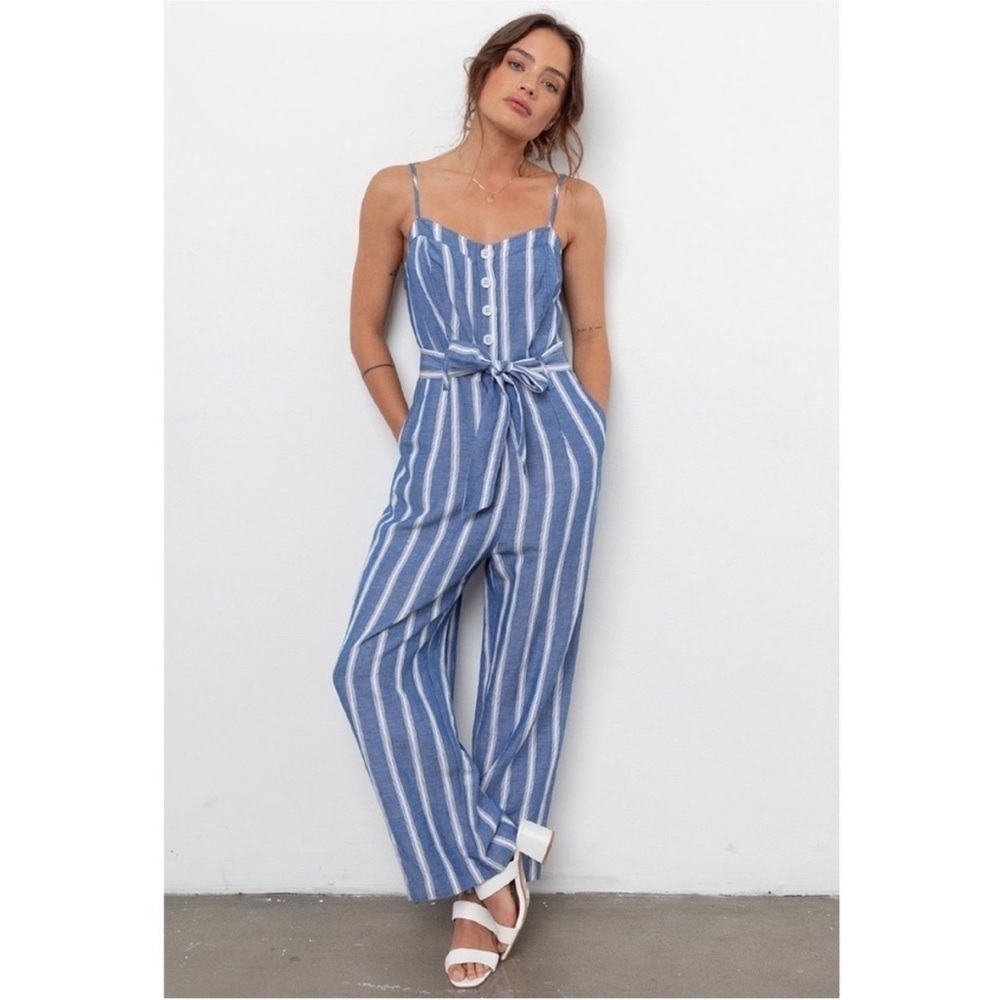 Rails Harper Linen Jumpsuit in blue and white stripe